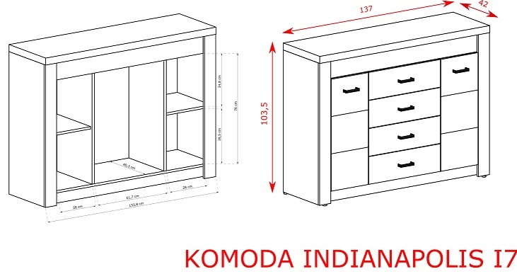 Komoda INDIANAPOLIS I7 JESION JASNY Liczba szuflad 4