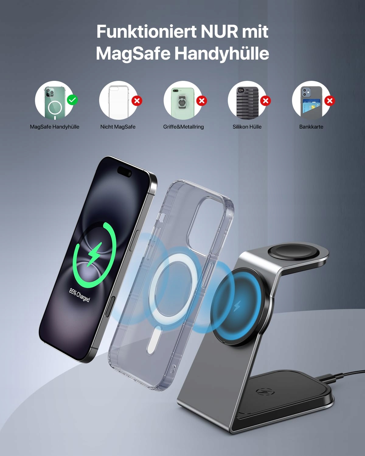 MAG-SAFE Stacja Ładowania 3w1 Dla iPhone Apple Watch AirPods — miniatura 7