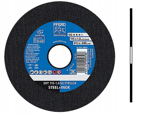 TARCZA TARCZE DO CIĘCIA METALU STALI INOX 115x1,0 PFERD SG NIEMCY Waga produktu z opakowaniem jednostkowym 0.029 kg