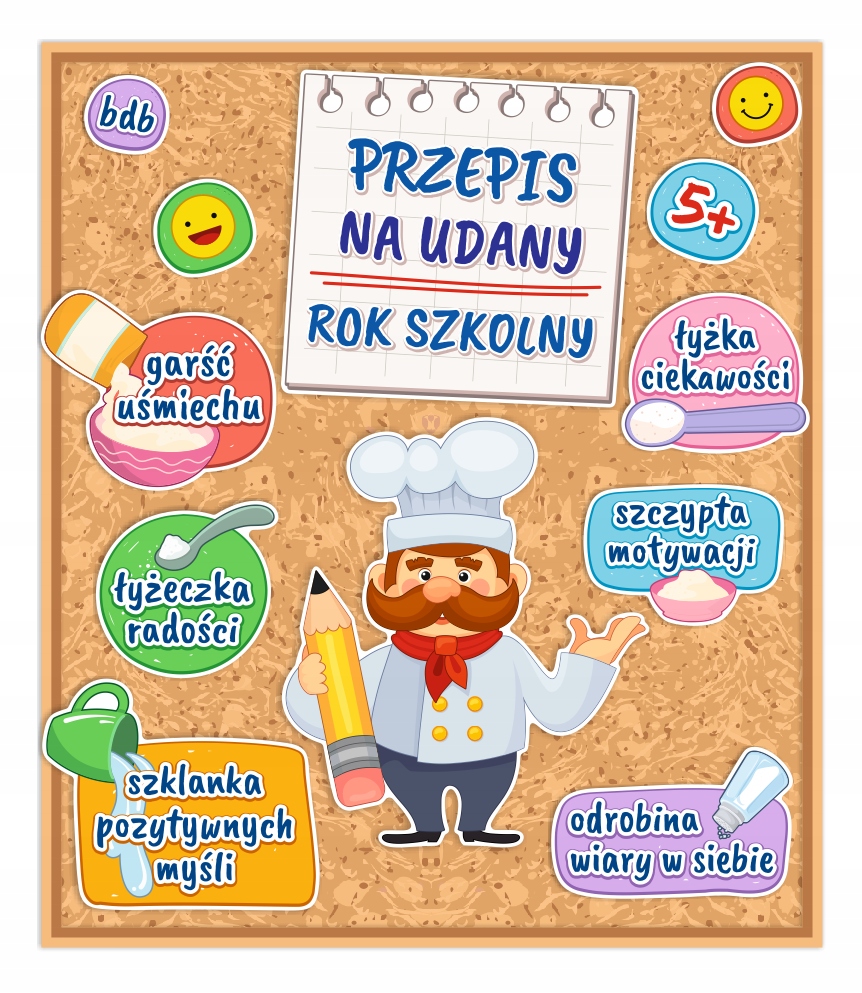 Dekoracja szkolna - Przepis na udany rok szkolny - na gazetkę drzwi Kod producenta OZDOBA-PRZEPIS-NA-ROK-A3