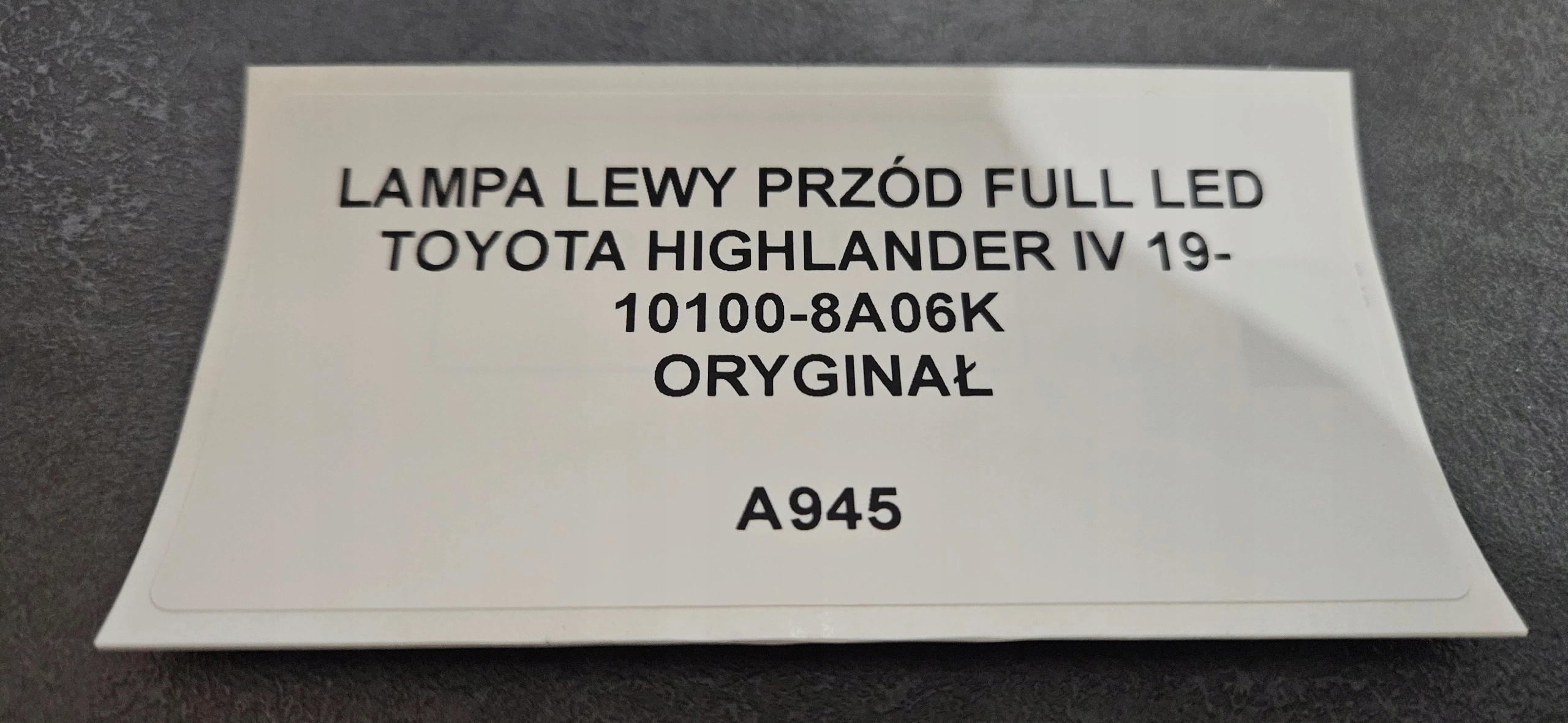 light left front FULL LED TOYOTA HIGHLANDER IV 19- 10100-8A06K