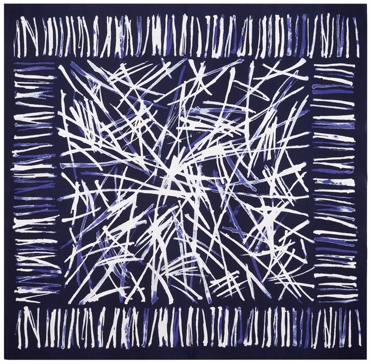 Šátek Hedvábný Šátek Dámský Šál 100% Hedvábí 70x70 cm Tmavě modrý
