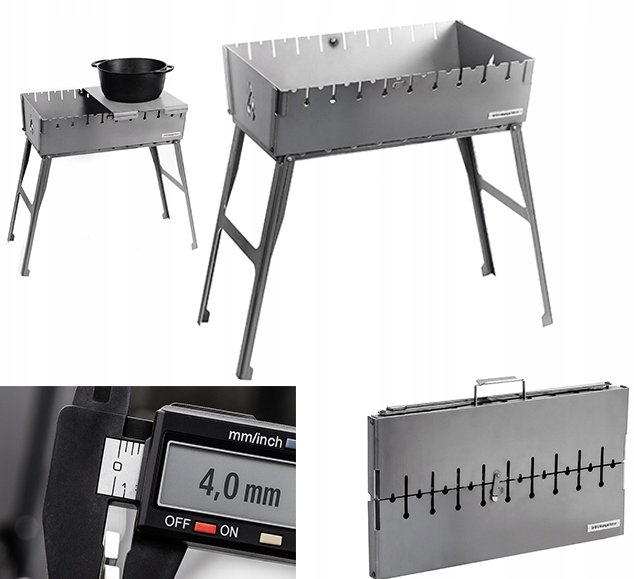 Mangal Grill Kufr na 10 špízů Uhlíkový Skládací Kov 4 mm