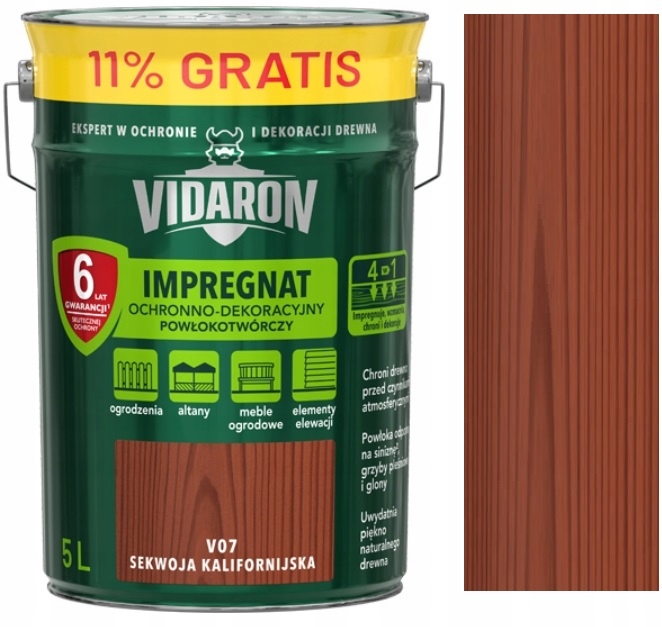 Vidaron Impregnat Do Drewna Powłokotwórczy V07 Sekwoja Kalifornijska 5L