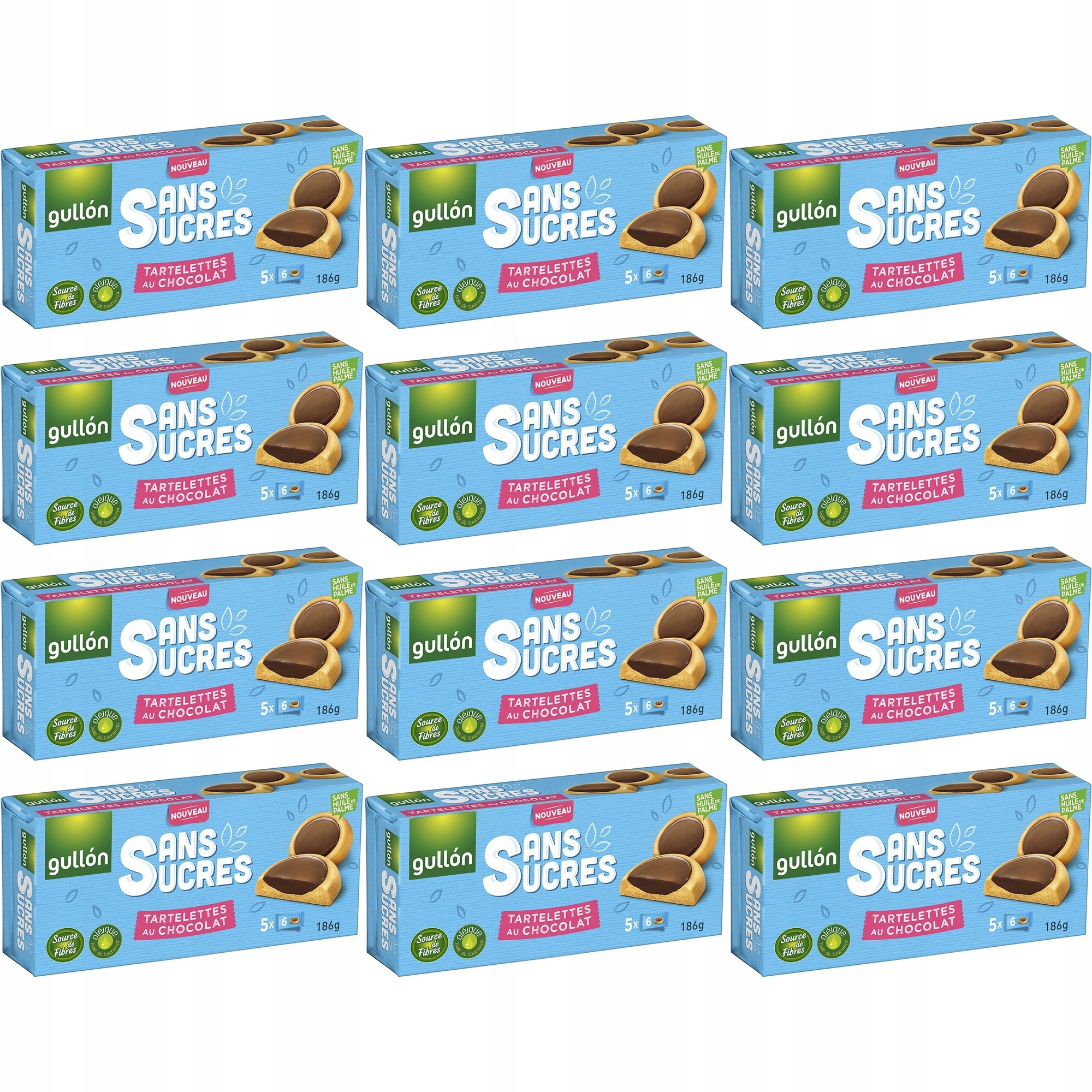 Zestaw 12 x Gullon Ciasteczka oblane czekoladą bez dodatku cukru 186 g