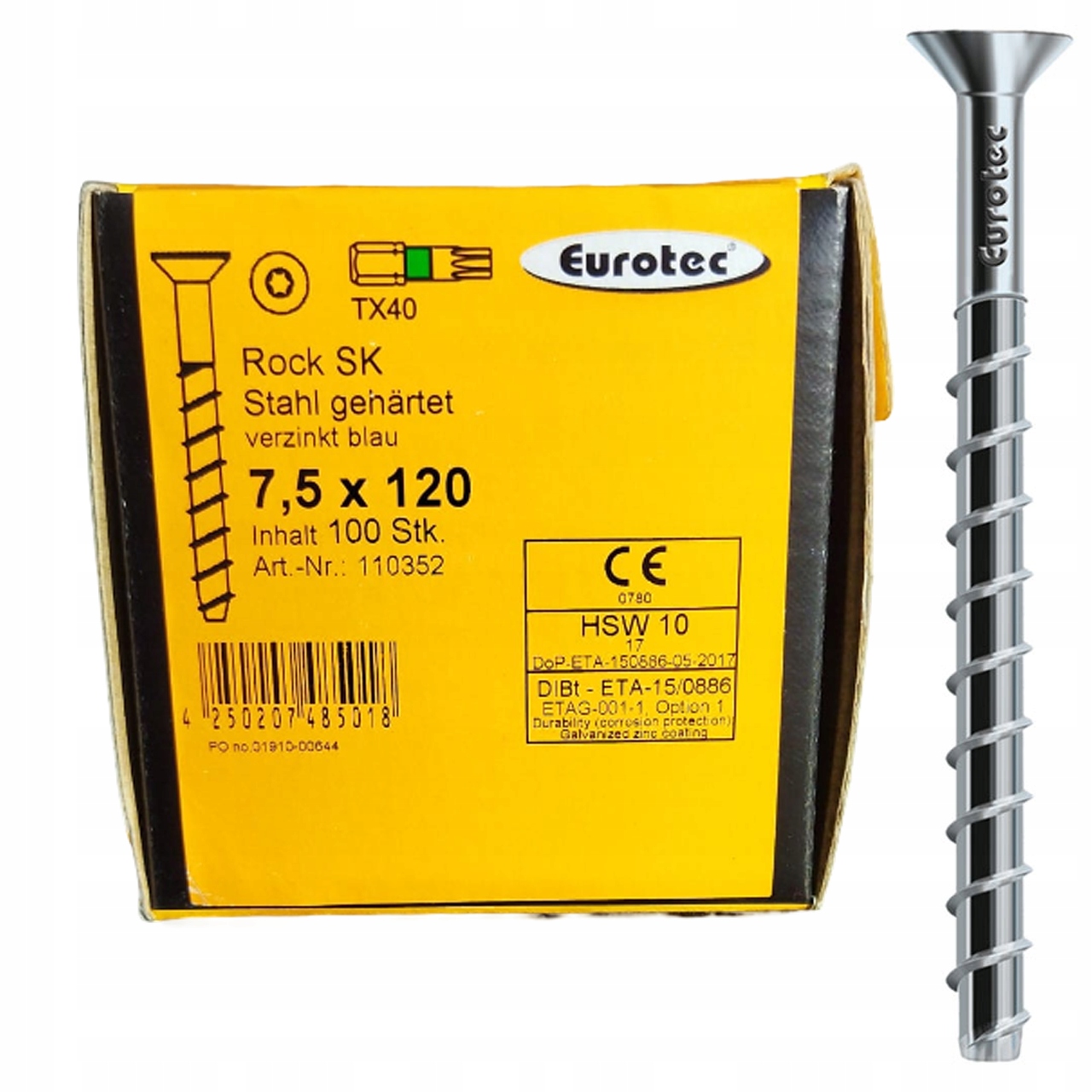 WKRĘTY DO BETONU ROCK ŁEB PŁASKI STOŻKOWY STAL OCYNKOWA 7,5X120mm 100szt