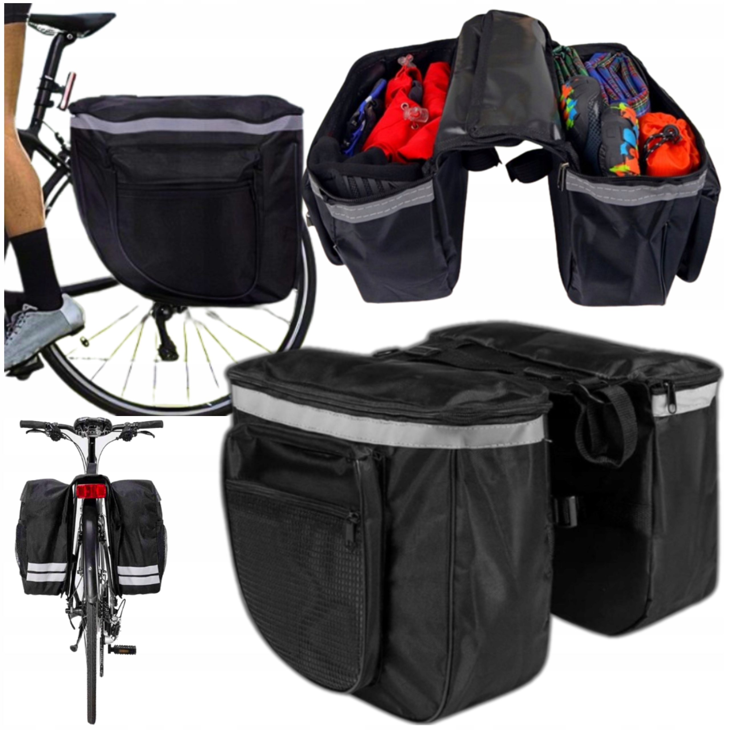 SAKWA NA ROWER TORBA ROWEROWA NA BAGAŻNIK WODOODPORNA POJEMNA DUŻA ODBLASKI