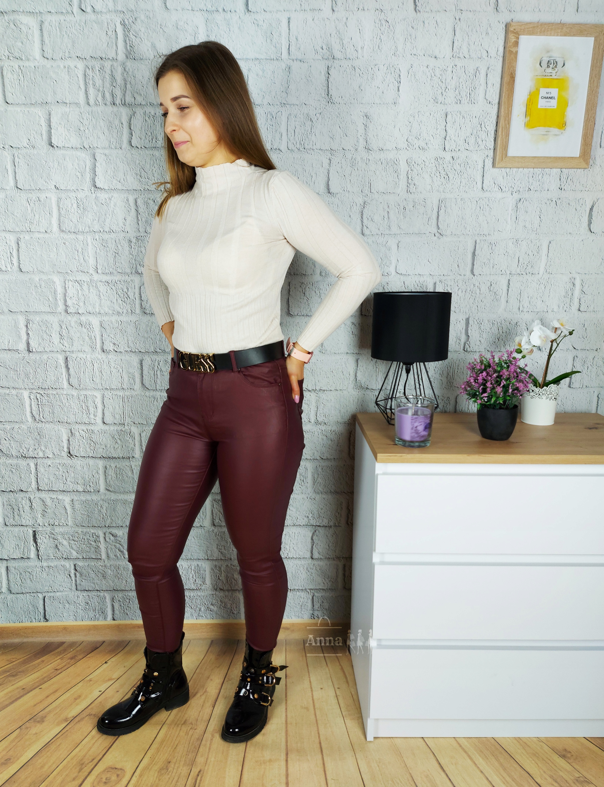 SPODNIE WOSKOWANE GOODIES JEANS BORDO SKÓRA R36 Marka Goodies