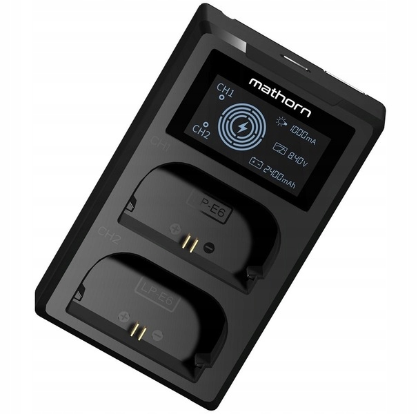 Mathorn MBC-D200 Usb-c Ładowarka dwukanałowa z ekranem Led do Canon LP-E6