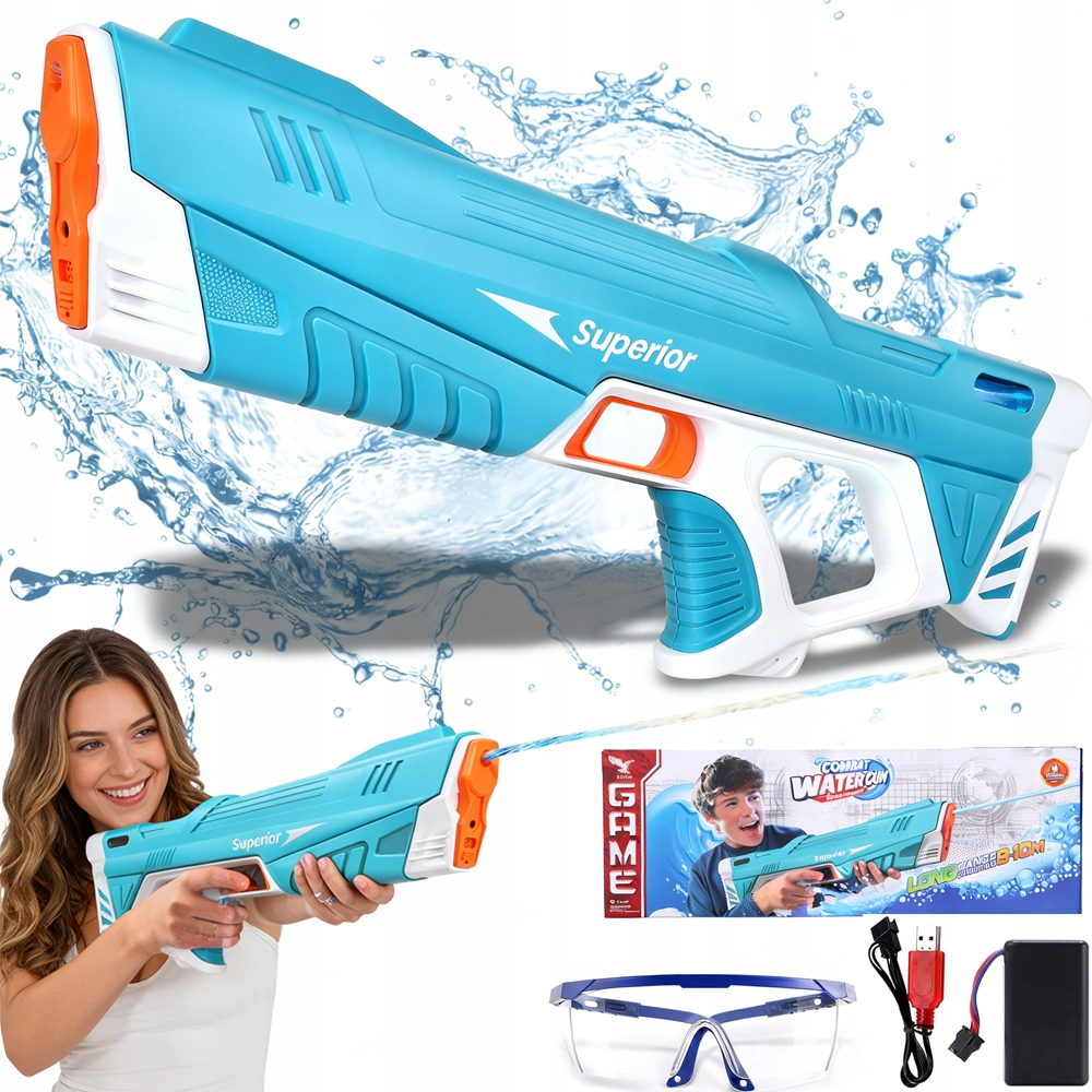 ELEKTRYCZNY PISTOLET NA WODĘ ZASIĘG 12M AUTOMATYCZNY Z GOGLE