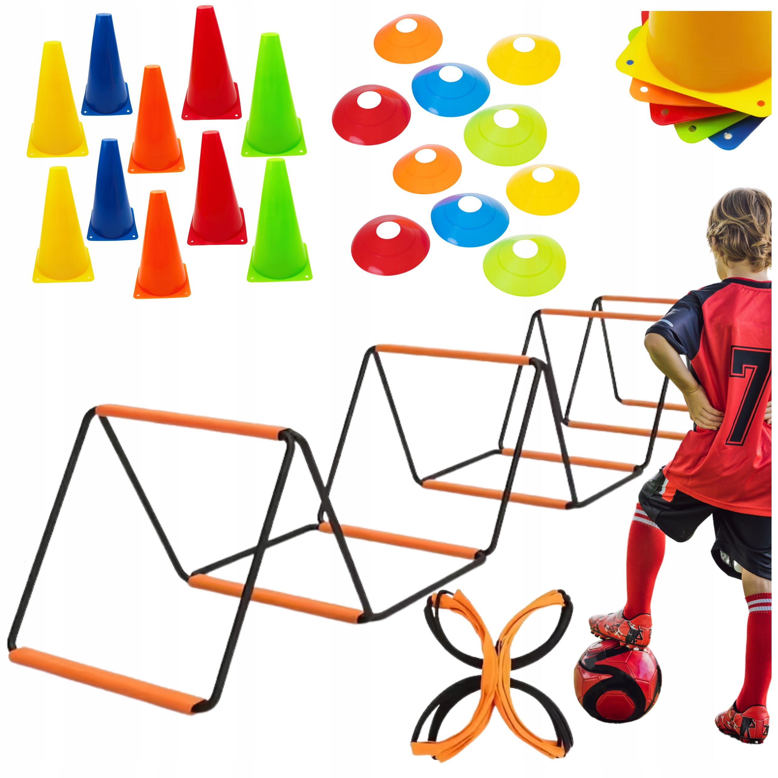 Trening Piłkarski Drabinka Koordynacyjna Płotek +10 pachołów 23cm grzybki