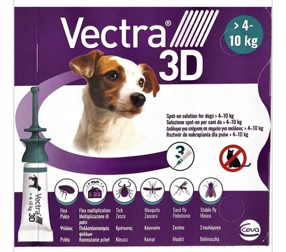 Vectra 3D 4-10 Kg na Pchły Kleszcze Bolimuszki Pies 3 Pipety