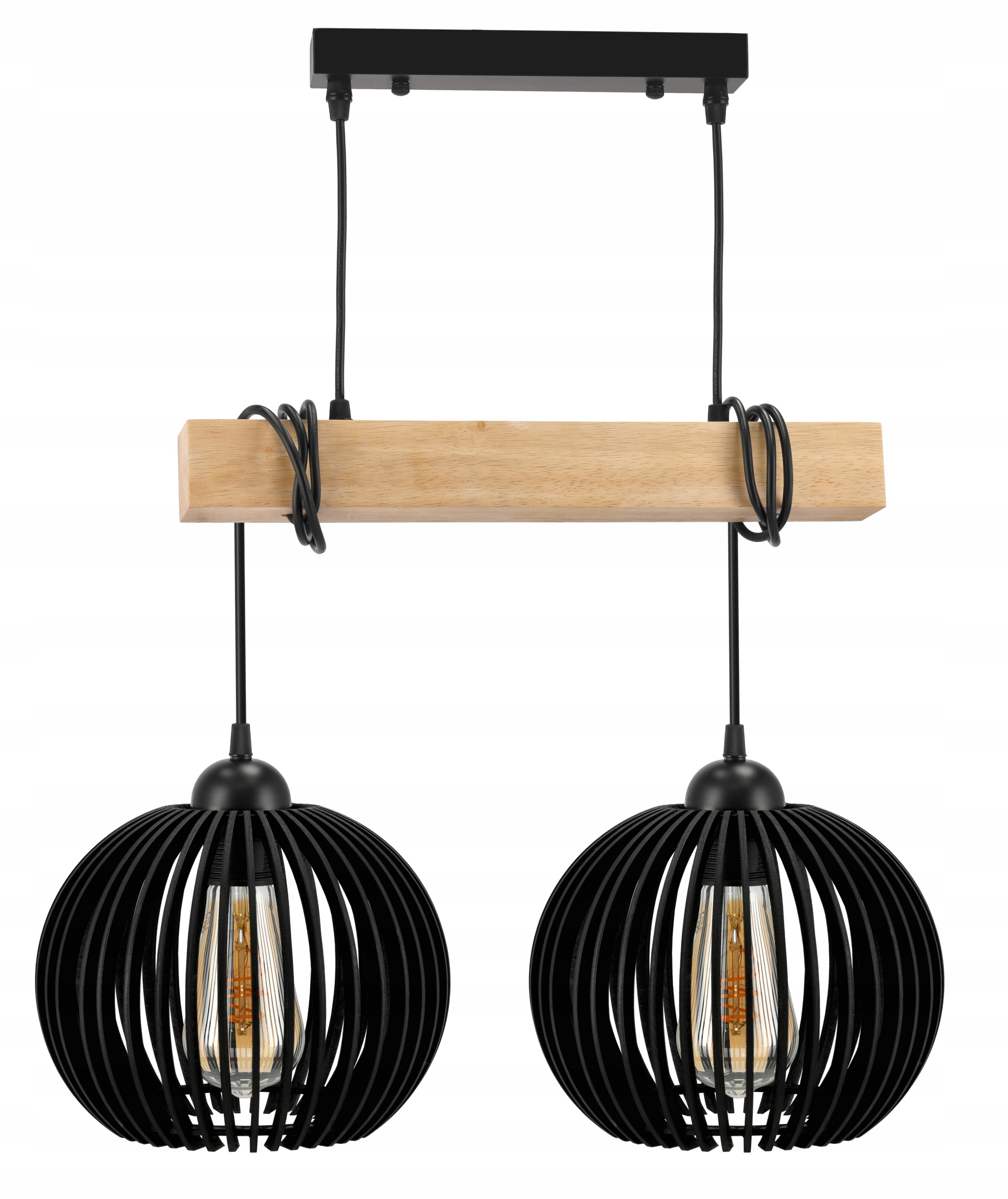 Závěsné Stropní Svítidlo Led Dřevěný nosník 2xE27 Lustr Kula Hustá Černá