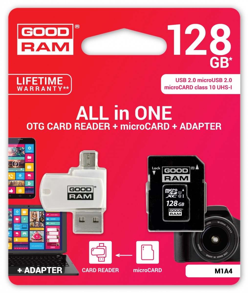 

Goodram 128 Gb micro Sd XC CL10 UHS1 100Ms+czytnik