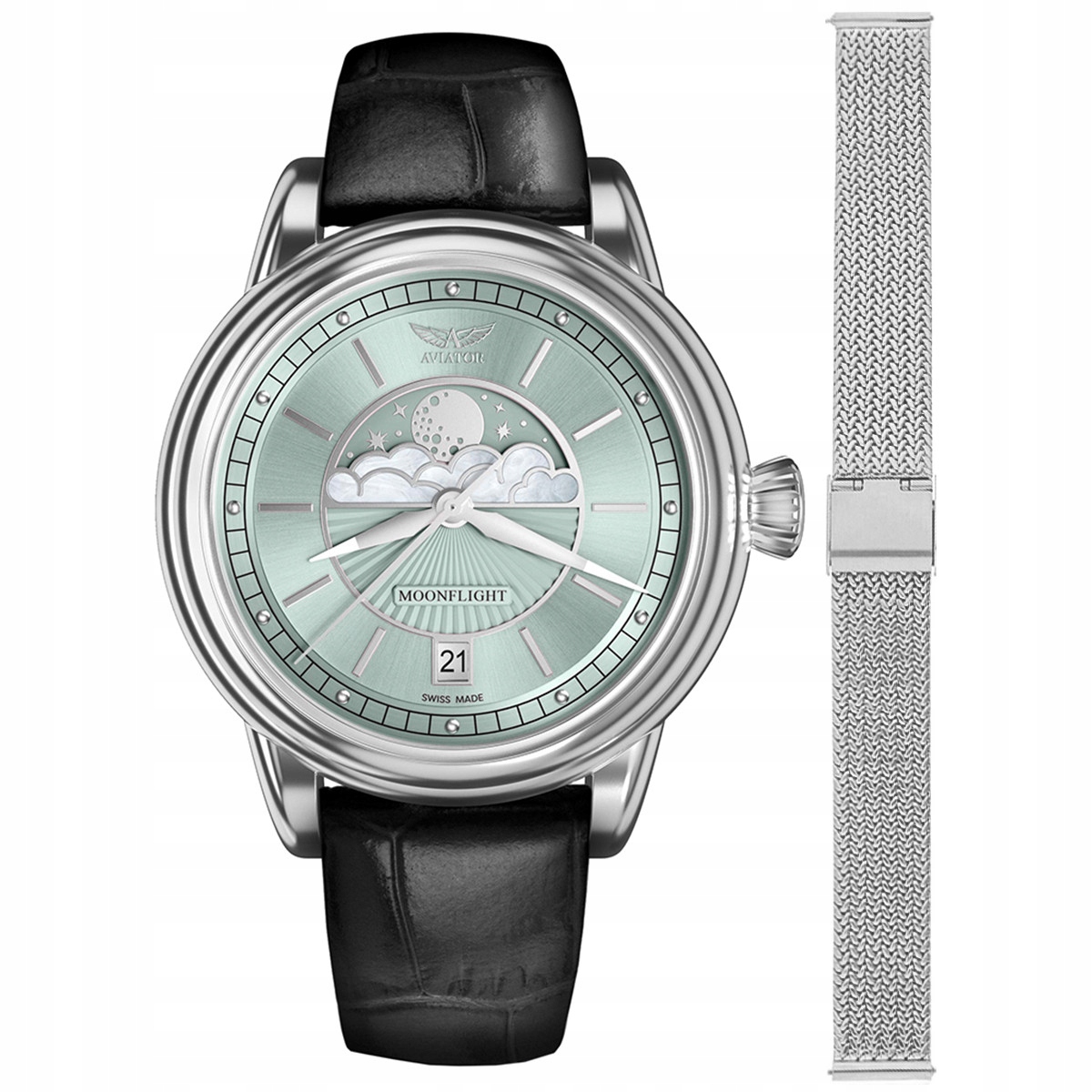 Dámské hodinky Aviator V.1.33.0.261.4.BM-SET stříbrné