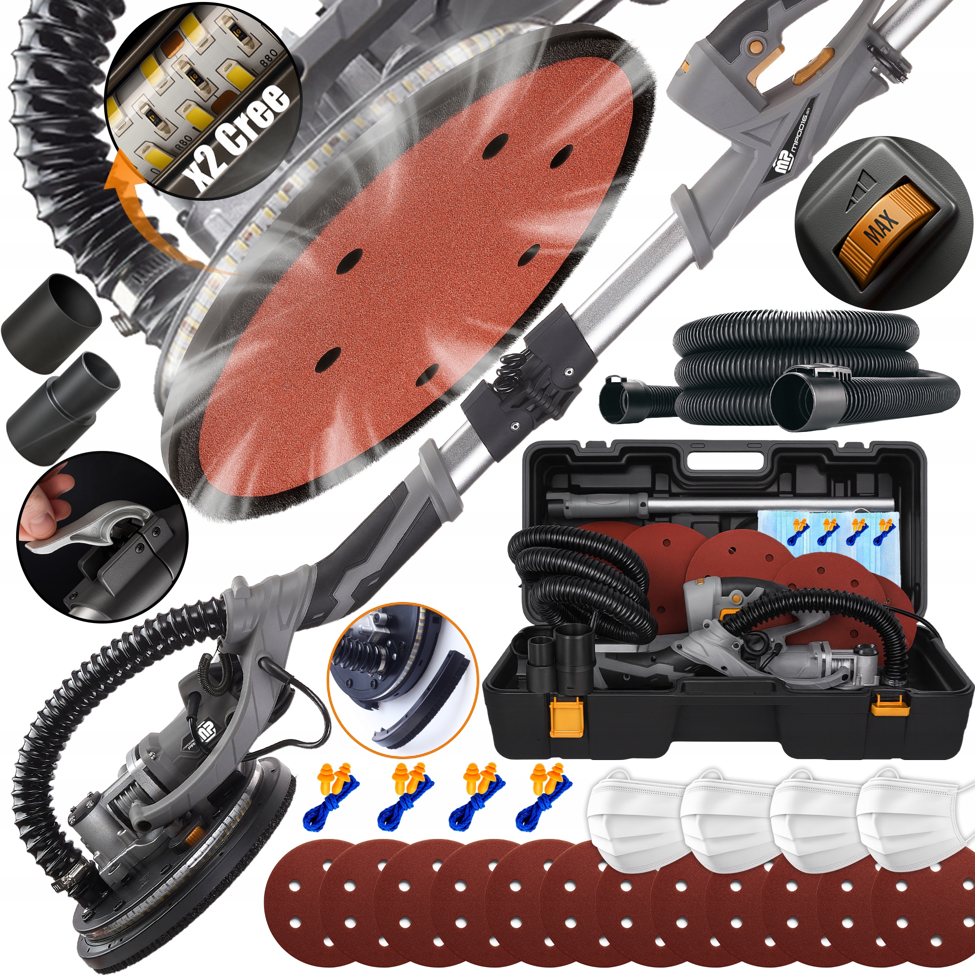 Szlifierka Żyrafa Gipsu Gładzi Ścian Tynków Led Walizka Majster Pro MP0016w