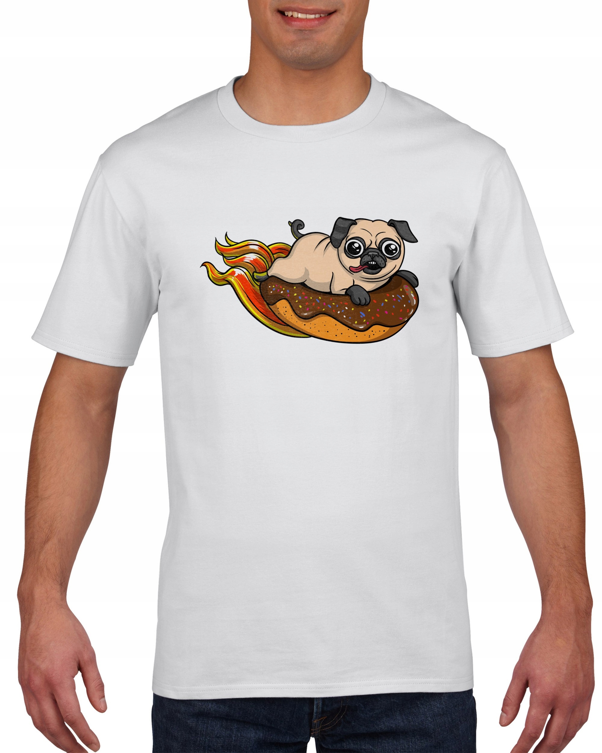 

Koszulka męska Mops na pączku pies pug S