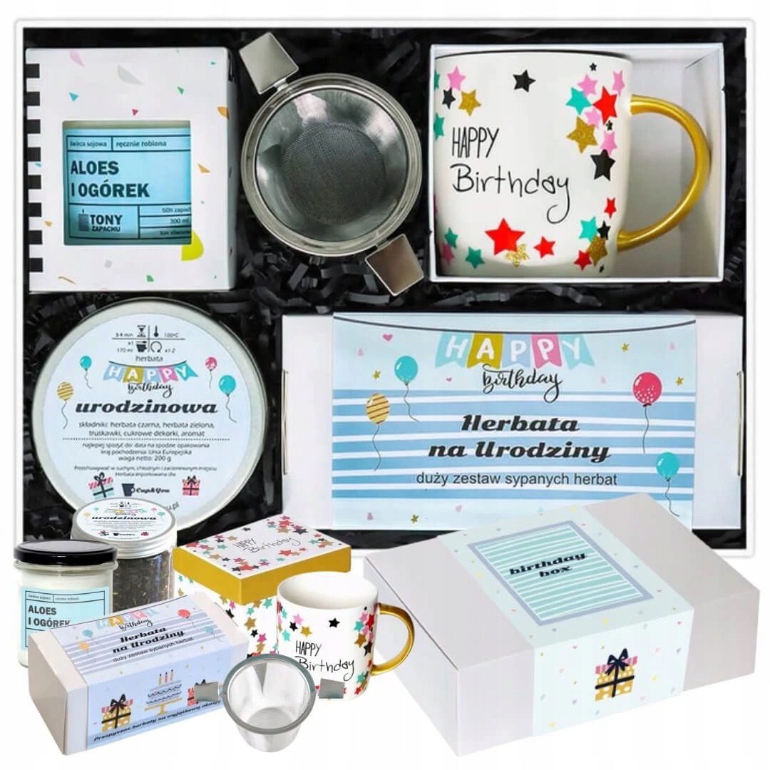 Najlepszy Urodzinowy zestaw herbat smakowych z kubkiem i zaparzaczem gift