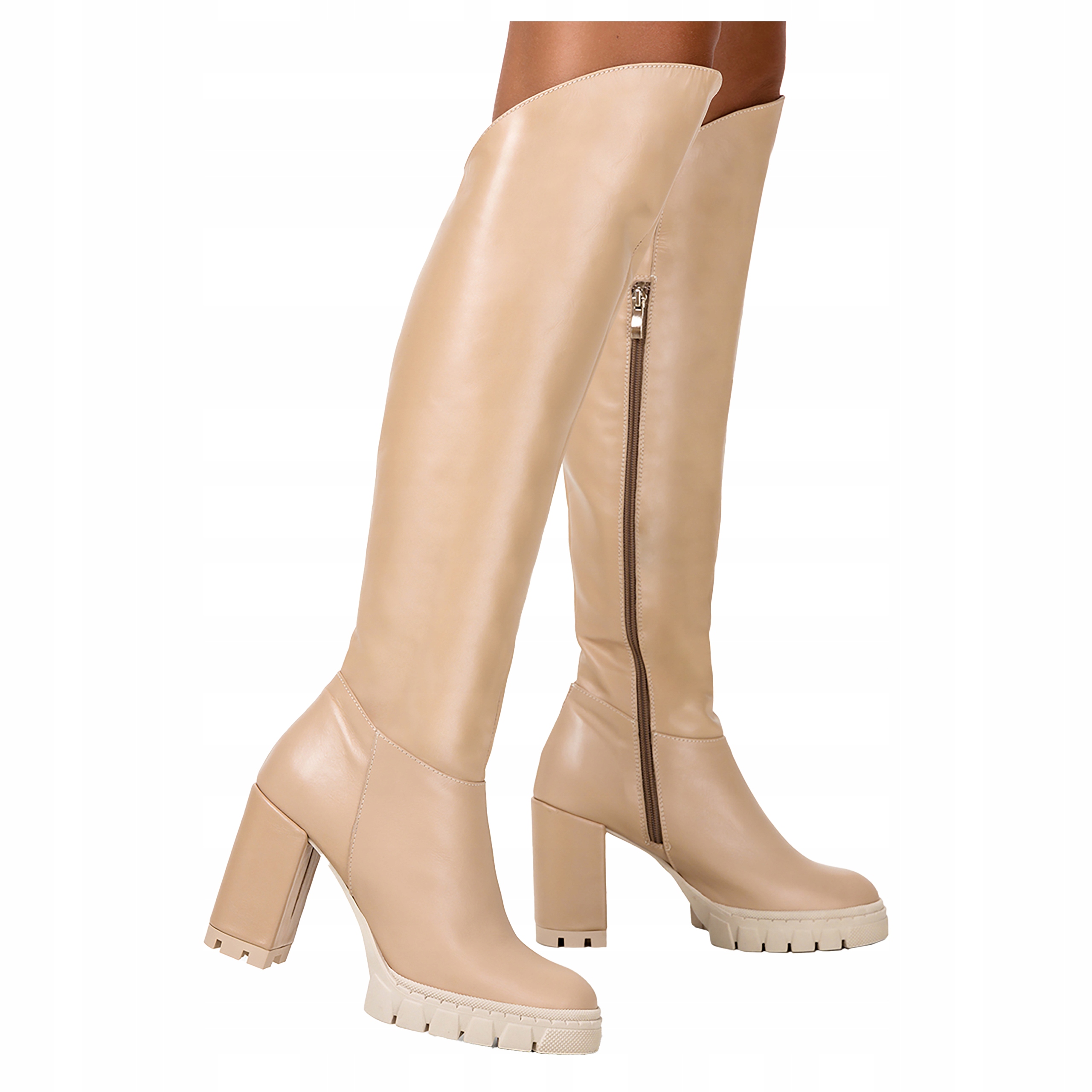 Kozačky Na Podpatku Pod Kolena Polská Kůže 41