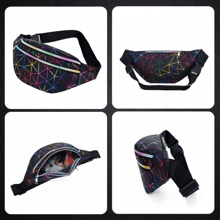 Biodrówka NERKA saszetka na pas ramię czarna Wzór dominujący geometryczny