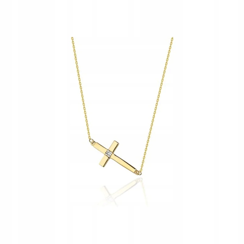 Dámský zlatý náhrdelník 585 s vodorovným křížkem a lesklou zirkonií pro ni