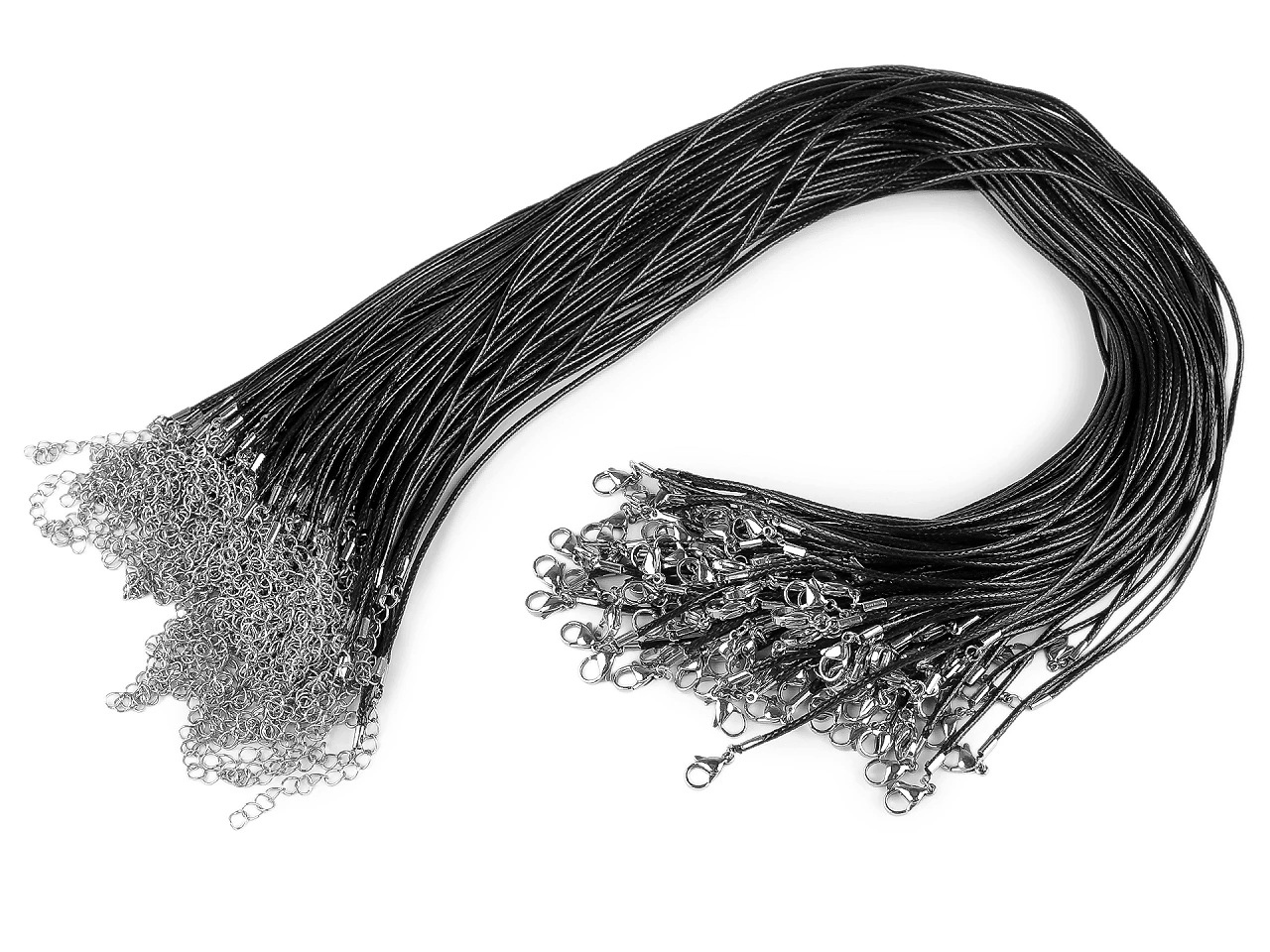 Voskovaná šňůra s karabinou z z nerezové oceli 45 cm 100 ks, černá