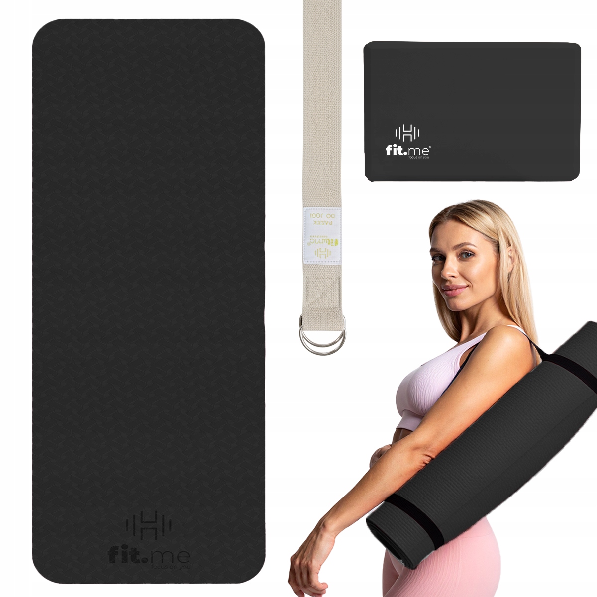 Zestaw Mata Do Jogi Antypoślizgowa Tpe Duża Kostki 2 Szt Pasek Do Jogi