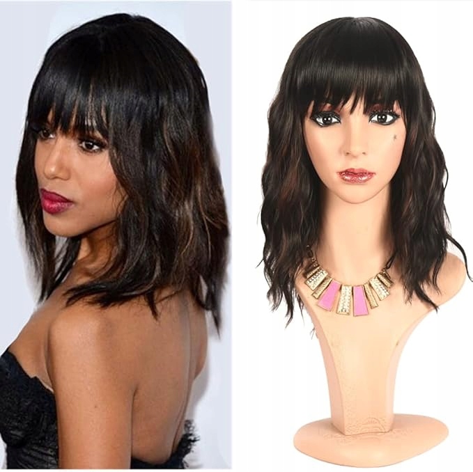 Krátké Ombre Černo-hnědé Bob Vlnité Paruky Se Ofinou Syntetické 35 CM