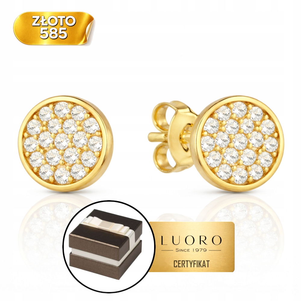 Náušnice Zlaté 585 14K Kolečka S Bílými Zirkony 6 MM Tužka