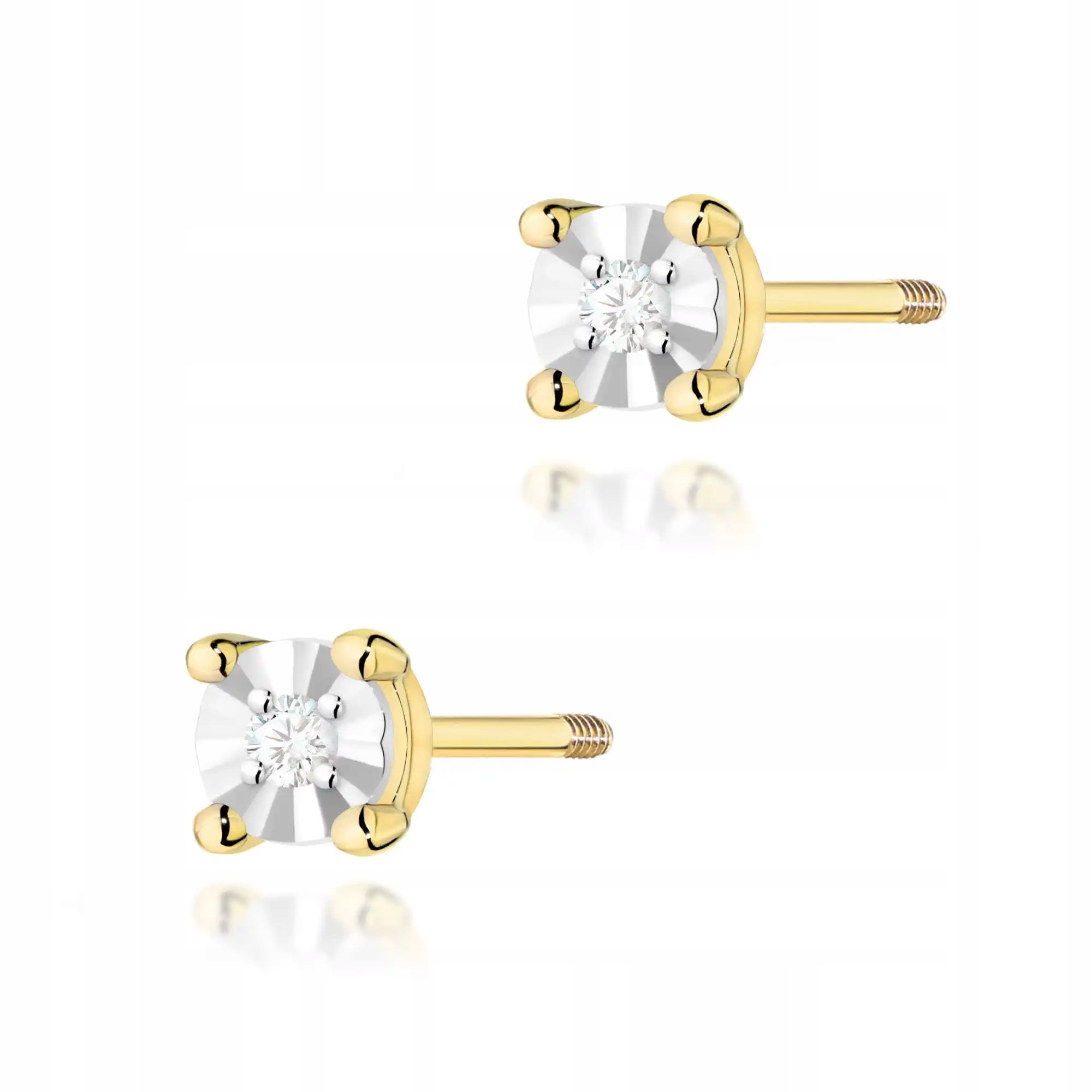 Dámské zlaté Náušnice 585 s diamanty, moderní, lesklé, jako dárek 14k