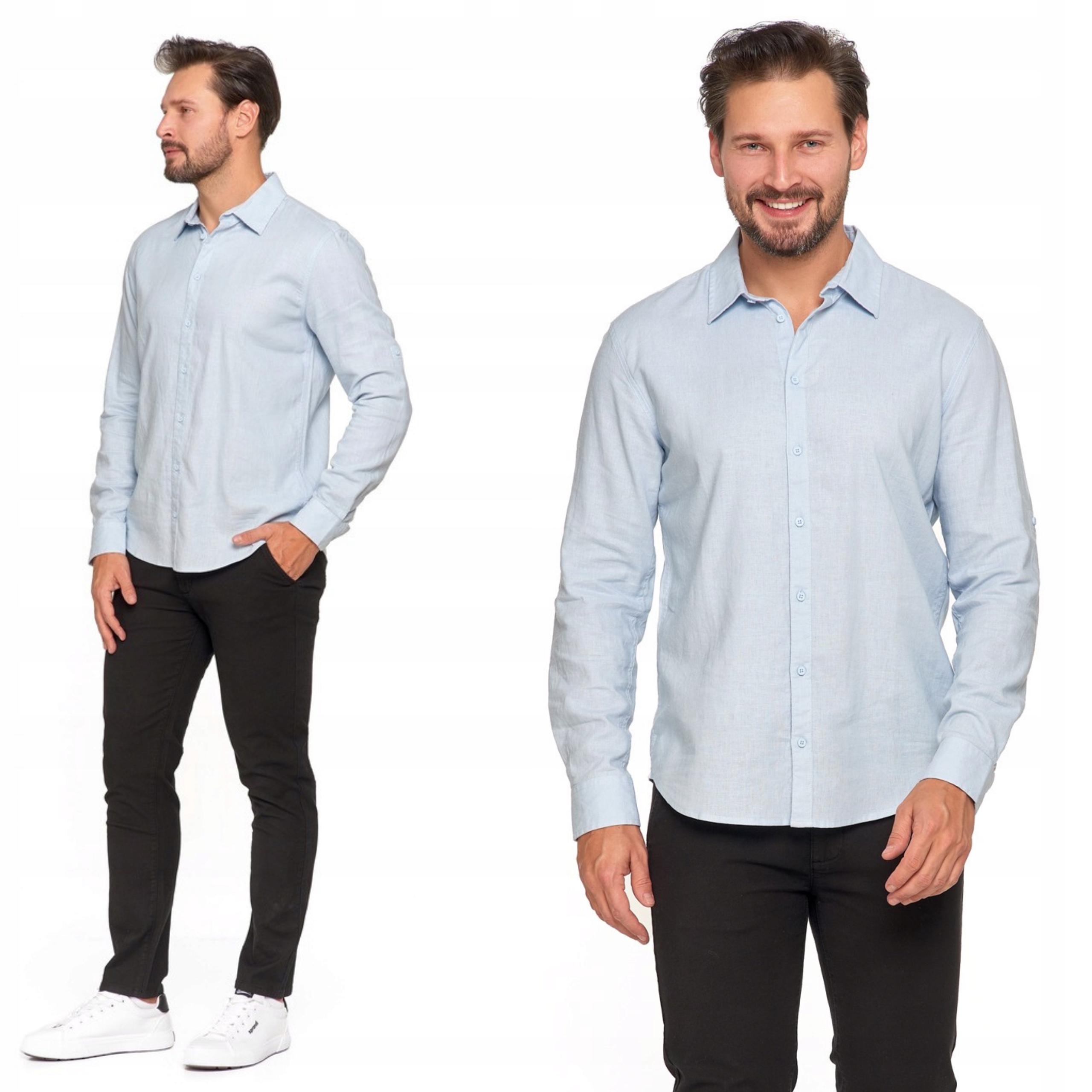 Koszula Męska Lniana Moraj Klasyczna Z Długim Rękawem Lekka