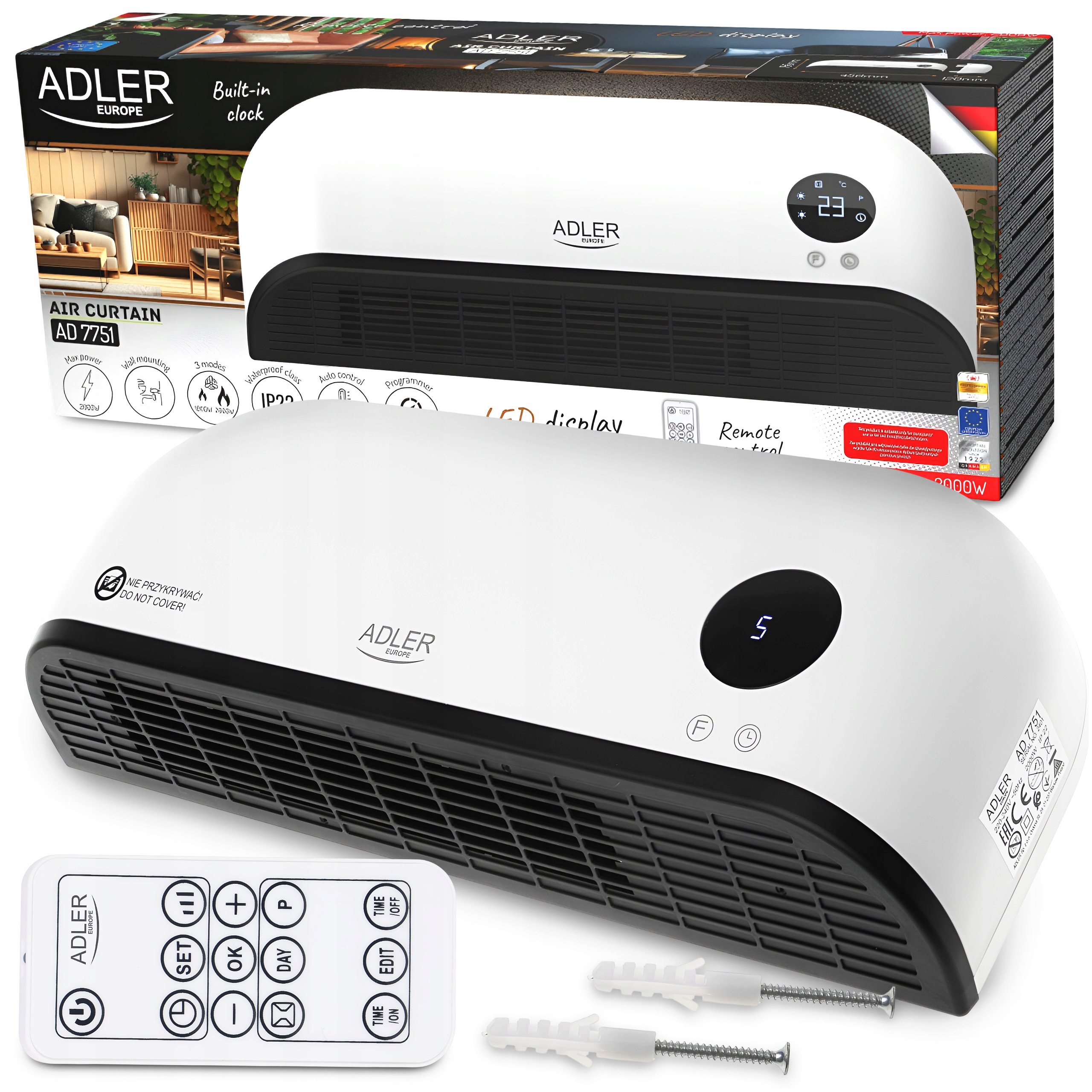 Teplovzdušný Ventilátor Vzduchová Clona Elektrický Ohřívač Termostat