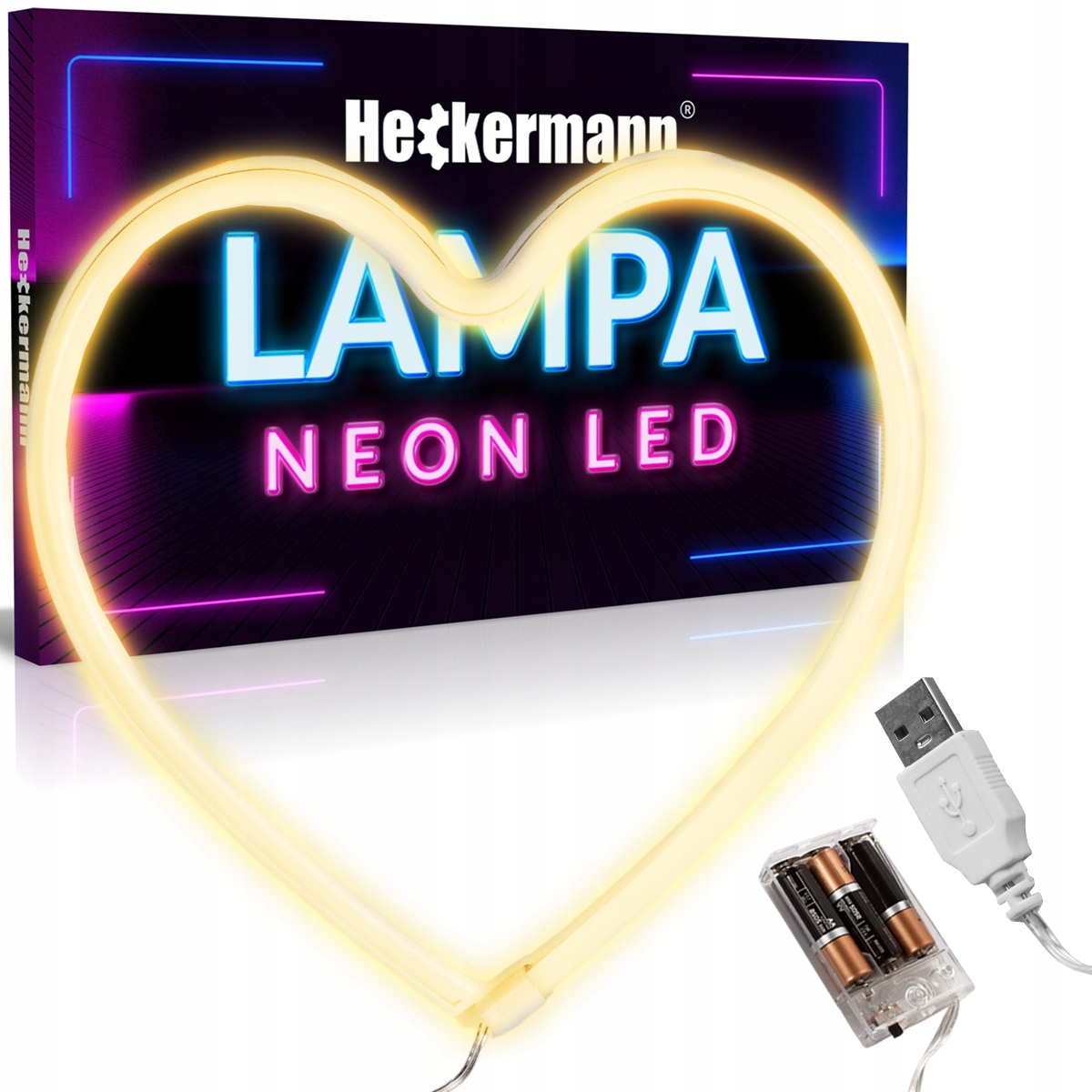 

Neon Led Wiszący Lampka Ścienna Serce Usb 3xAA