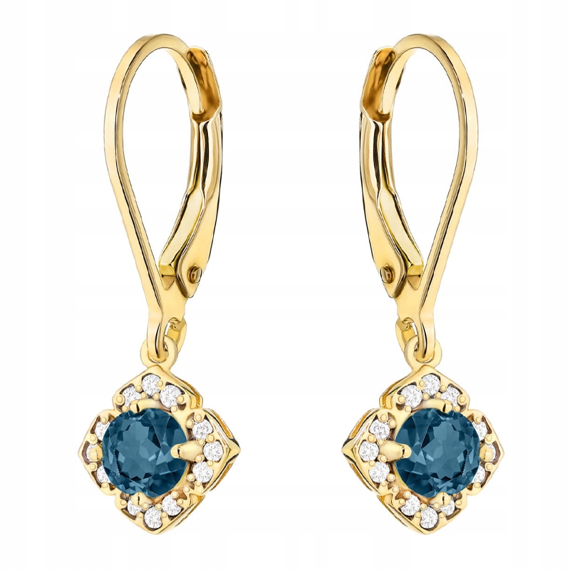 Złote Kolczyki Damskie Wiszące pr. 585 Brylanty i Topazy 0,60ct 14k