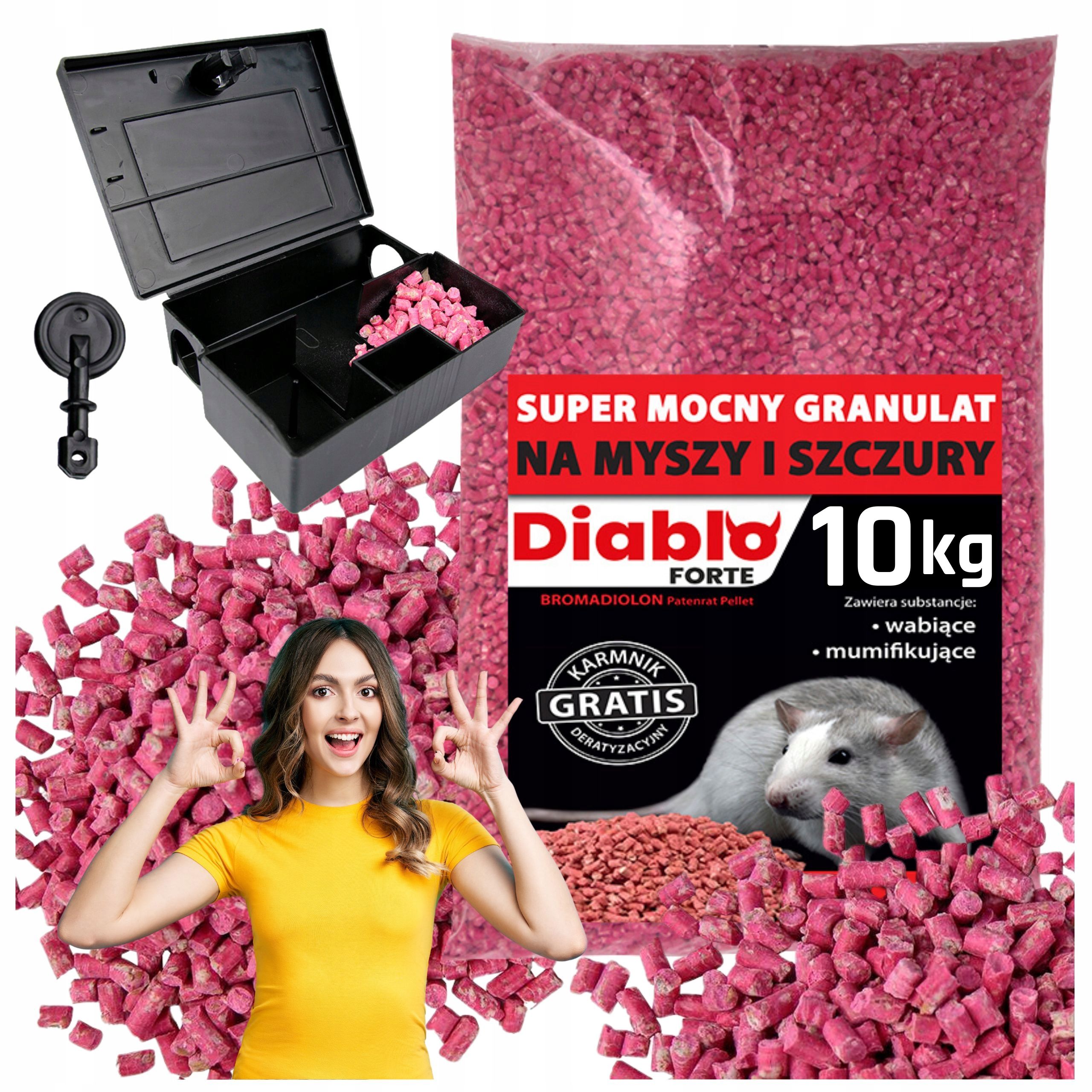 Trutka Na Myszy Szczury 10kg Mocna Trucizna Granulat Bromadiolon +Karmnik