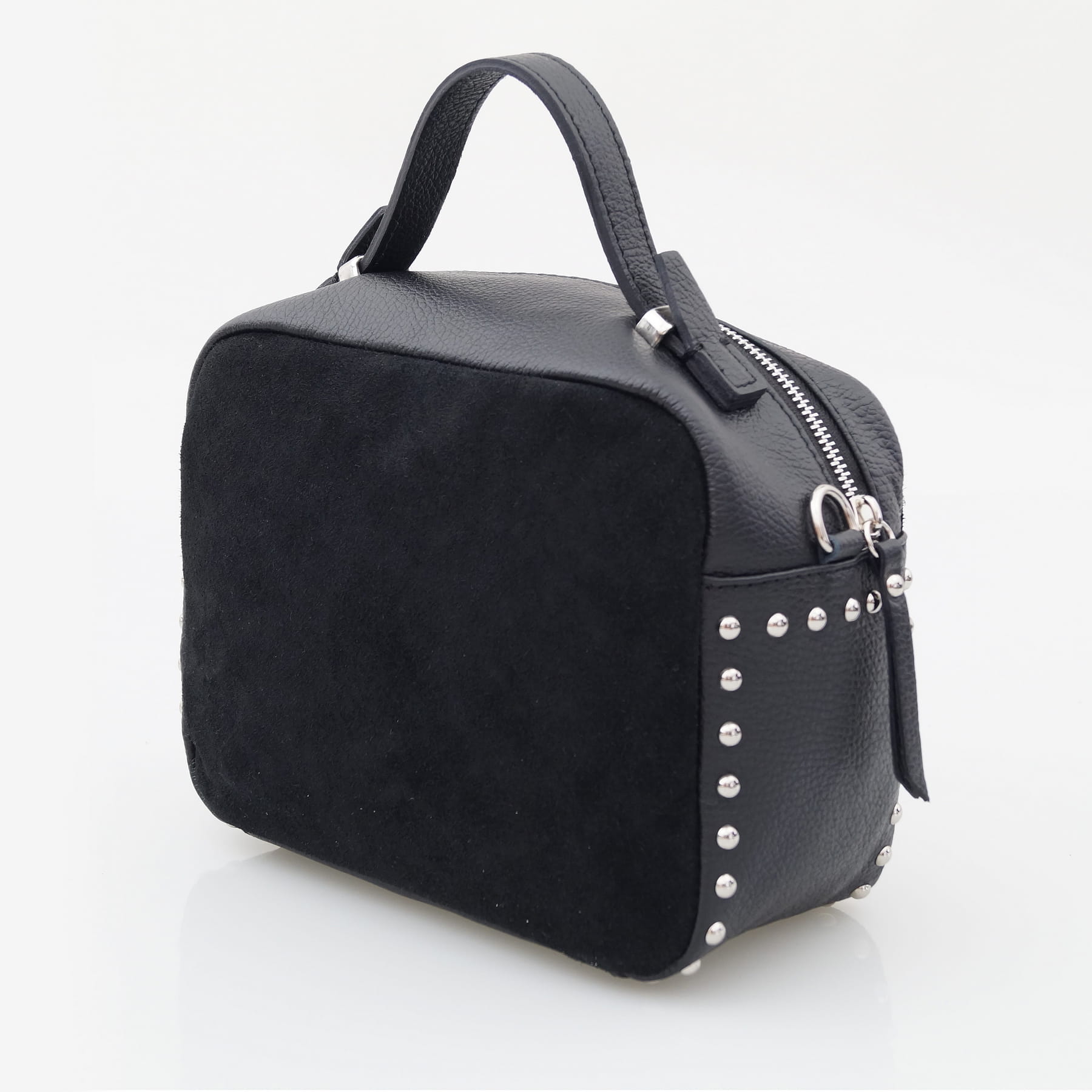 VERA PELLE torebka zamszowa listonoszka kuferek z ćwiekami i paskiem FUKSJA Płeć kobieta