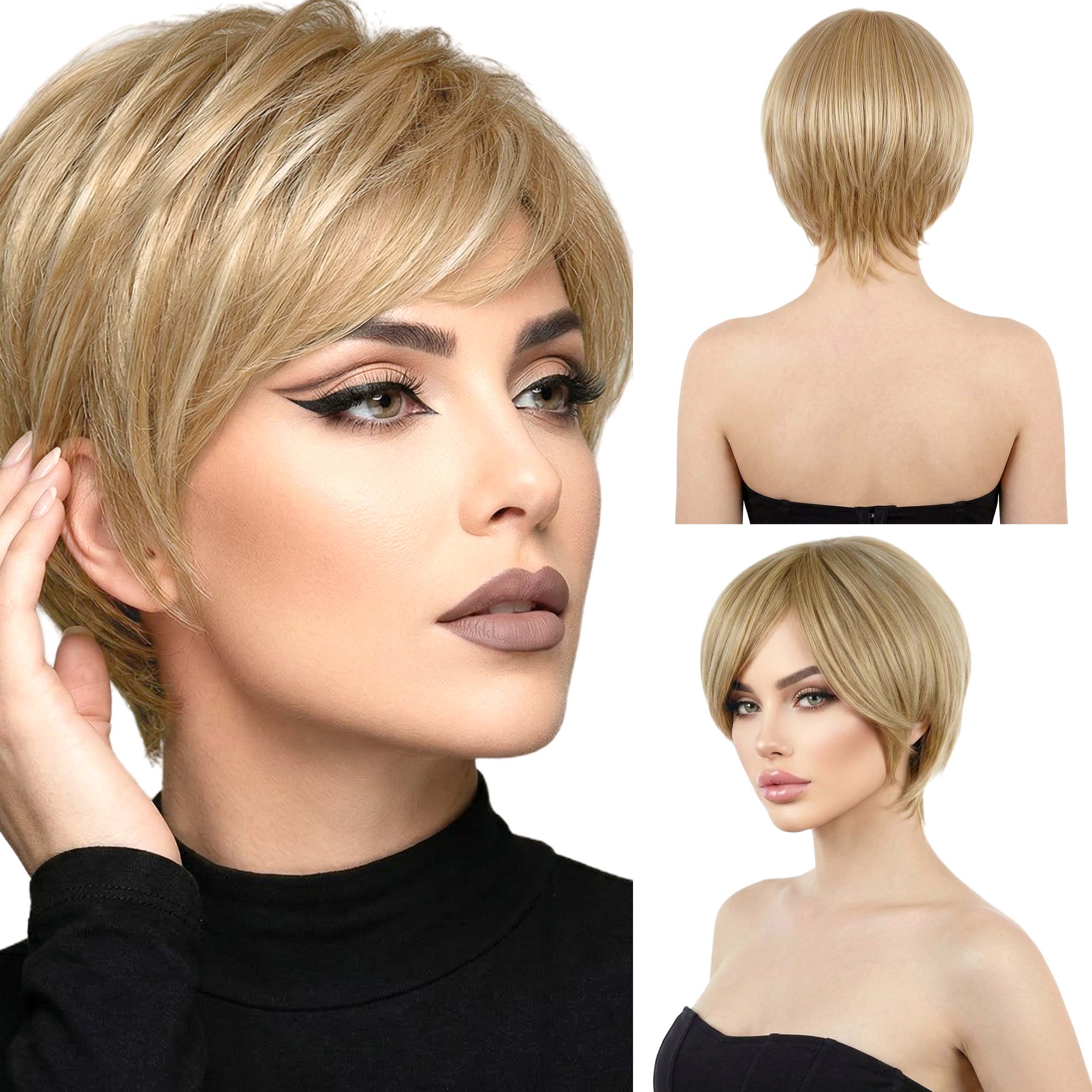 Syntetická paruka s umělými vlasy Pixie cut krátká blond stínovaná