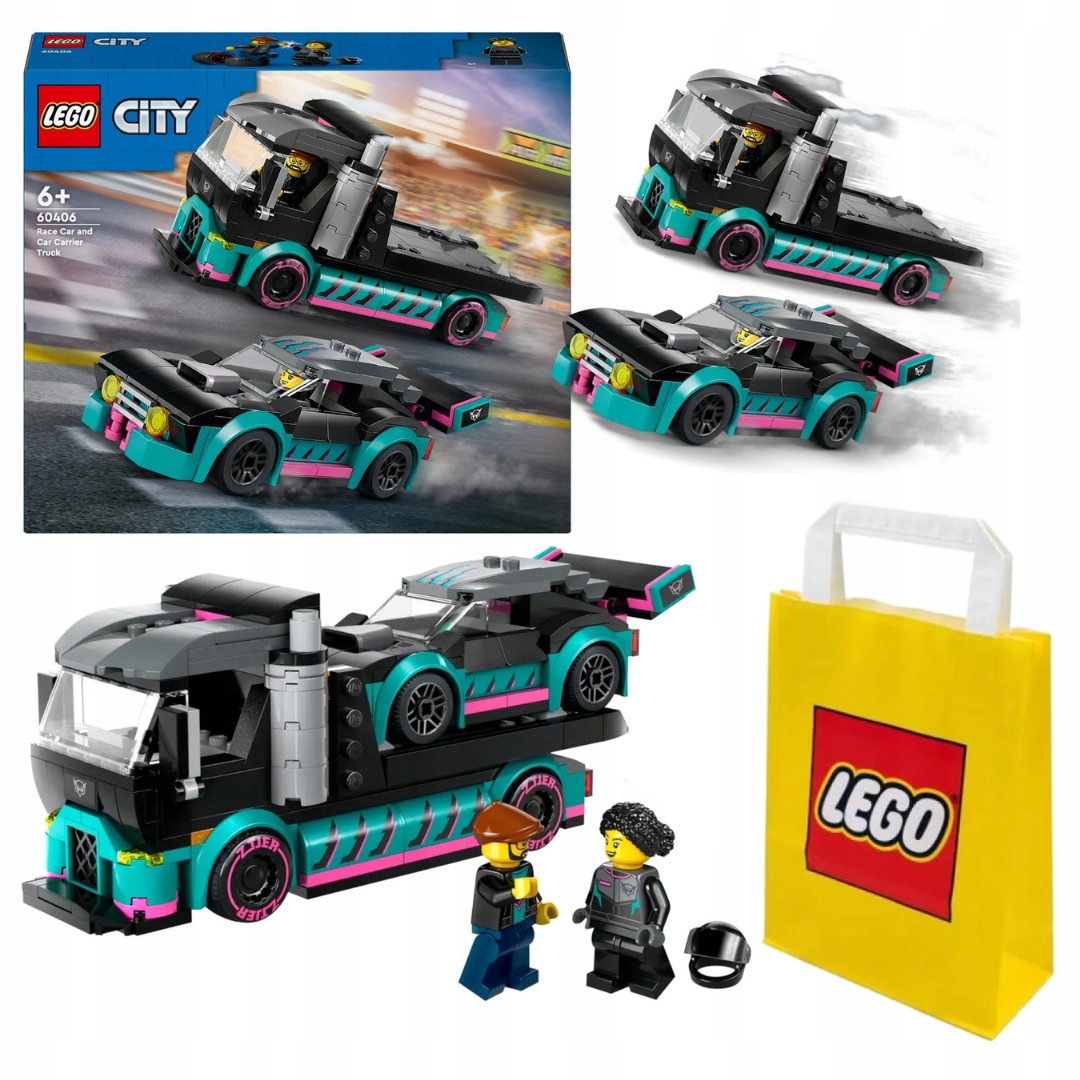 Lego City 2x Auto, Sportovní závodní auto Autopřepravník Tir Transporter 60406