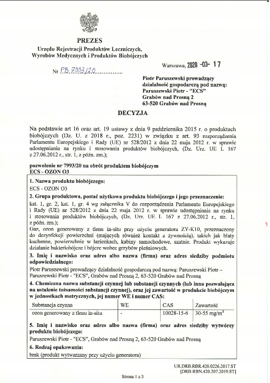 OZONATOR GENERATOR OZONU DO KLIMATYZACJI 100g/h Waga produktu z opakowaniem jednostkowym 1 kg