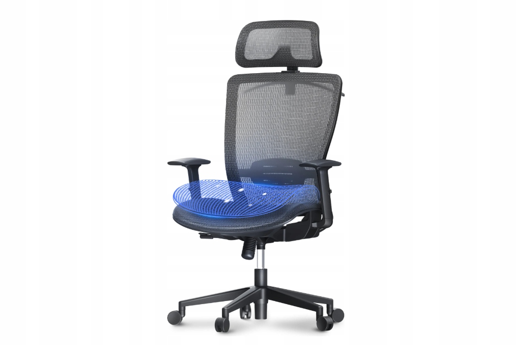 Ergonomická Nastaviteľná Kancelárska Stolička S Opierkou Hlavy, Čierna