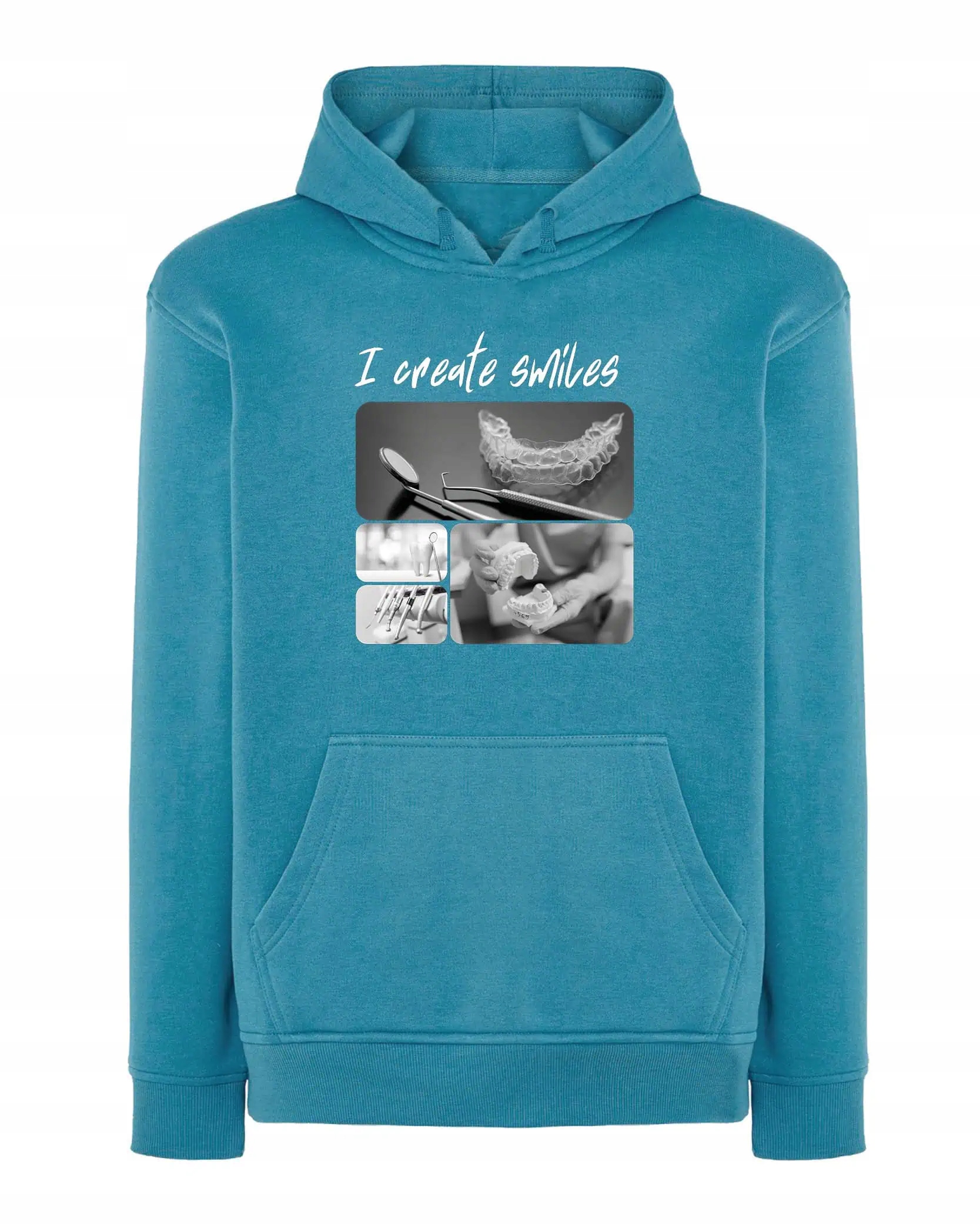 Mikina s kapucí Dárek pro zubaře Umělecká koláž Modrá M