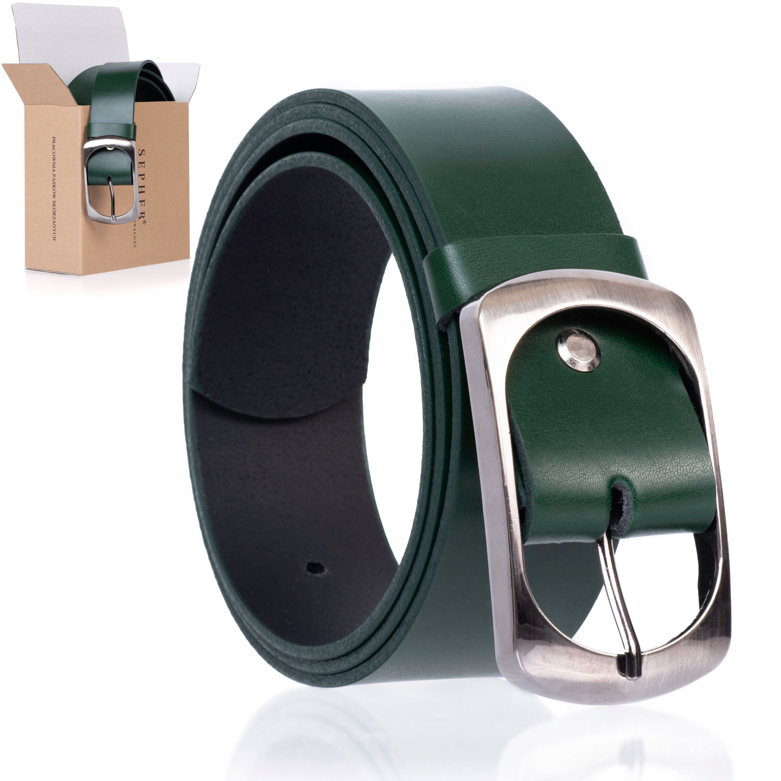 

Pasek Skórzany Sepher szeroki 4cm Zielony spodni