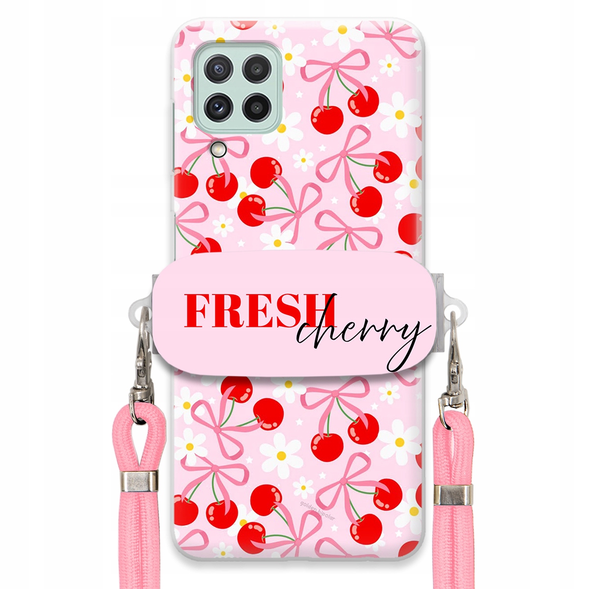 Puzdro pre Samsung M32 4G Case držiak na šnúrku Ružový Fresh Cherry Kokardy
