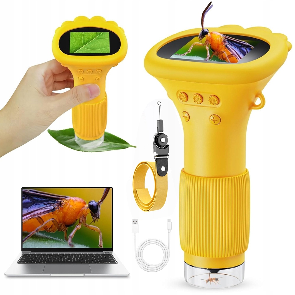 Žlutý Mobilní Mikroskop Pro Děti S 2PALCOVOU Obrazovkou, 1000NÁSOBNÉ Zvětšení