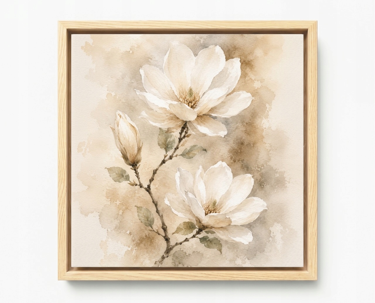 Obraz Rám Americký Box Akvarel Příroda Keř Květiny Magnolie Boho 80x80
