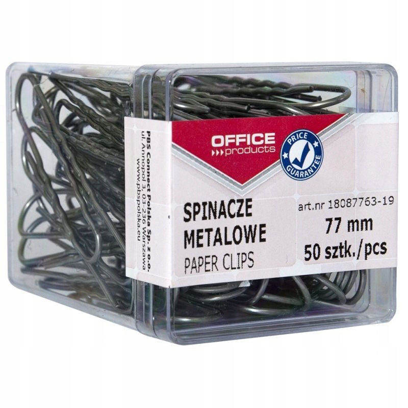 

Spinacze Metalowe Duże 77MM, Srebrnr W Pudełku