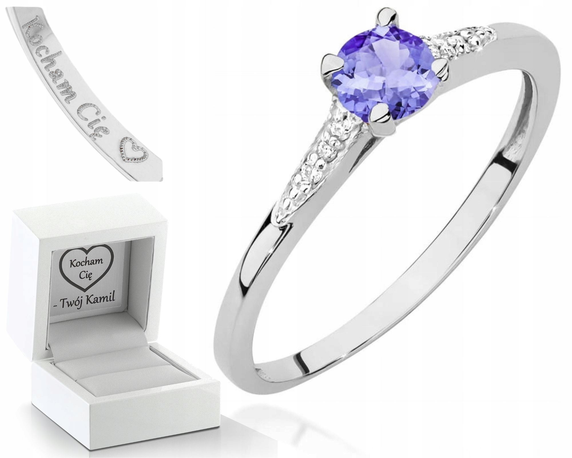 Prstýnek Prsten Z Bílého Zlata S Diamanty A Gravírování , Dárek 585