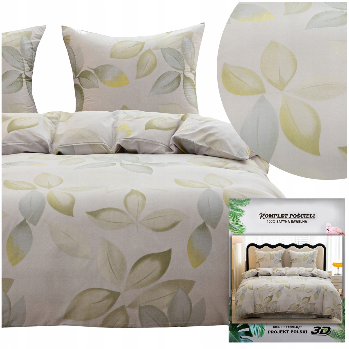 Povlečení 160x200 4dílná sada povlaky 70x80 saténové Maria listy