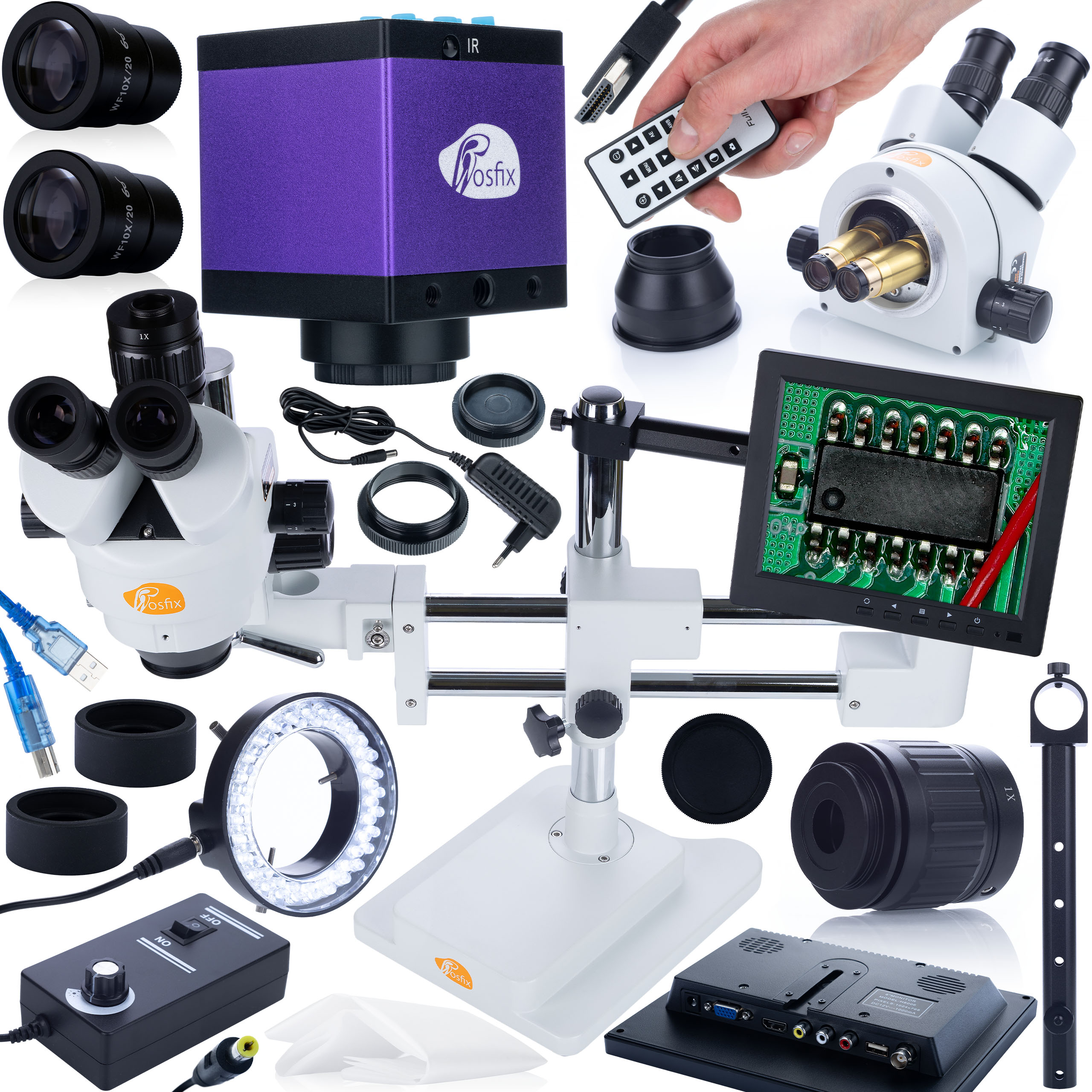 Stereoskopický Trinokulární Mikroskop, Osvětlovací Jeřáb, Displej, Kamera