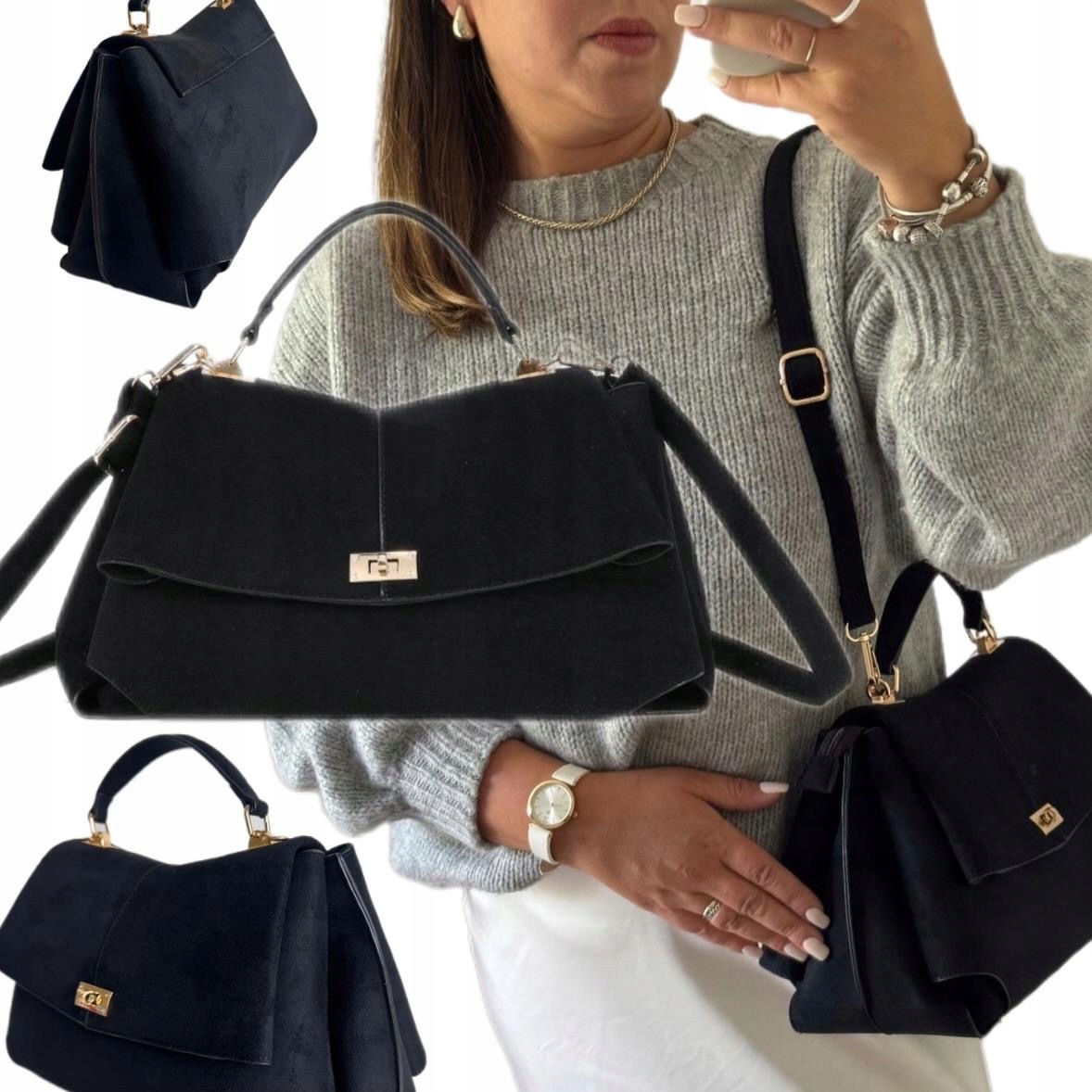 Dámská Kabelka Dárek Na Velikonoce Gallantry Paris Taška Černá Semiš Eco